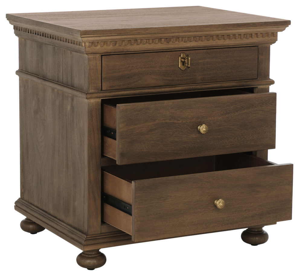 Safavieh Couture Allisyn 3 Drawer Wood Nightstand, Brown