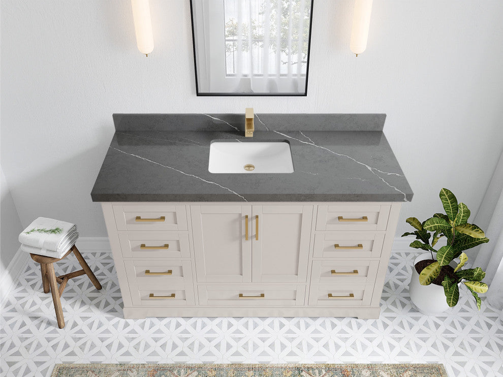 Boston 60" Single Bathroom Vanity in Fine Grain 2" Piatra Gray