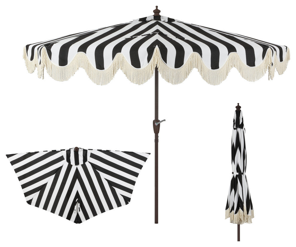 9ft Half Market Umbrella, Scalloped, Crank, Tilt, UV, Black, 108L x 56W x 97H