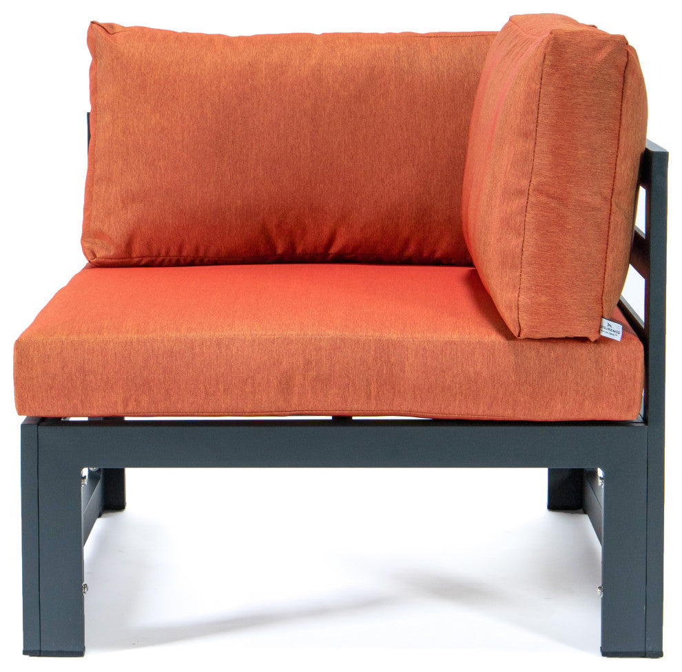 LeisureMod Chelsea 9-Piece Patio Sectional With Fire Pit Table, Orange