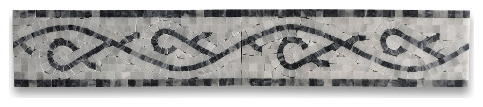 Stretch Bardiglio 4x12 Marble Mosaic Border Listello Tile Honed, 1 piece