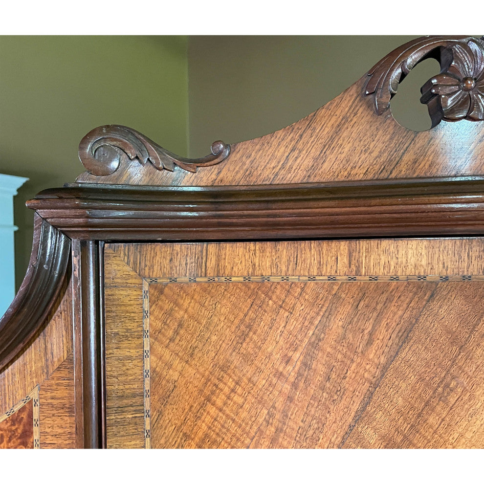 Antique Walnut Inlaid China Cabinet