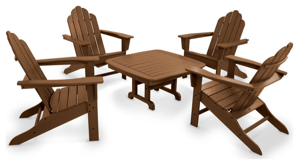 Polywood Long Island Adirondack 5-Piece Conversation Group, Teak