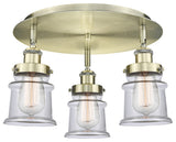 Canton-3 Light 17" Flush Mount-Antique Brass, Clear Glass Shade