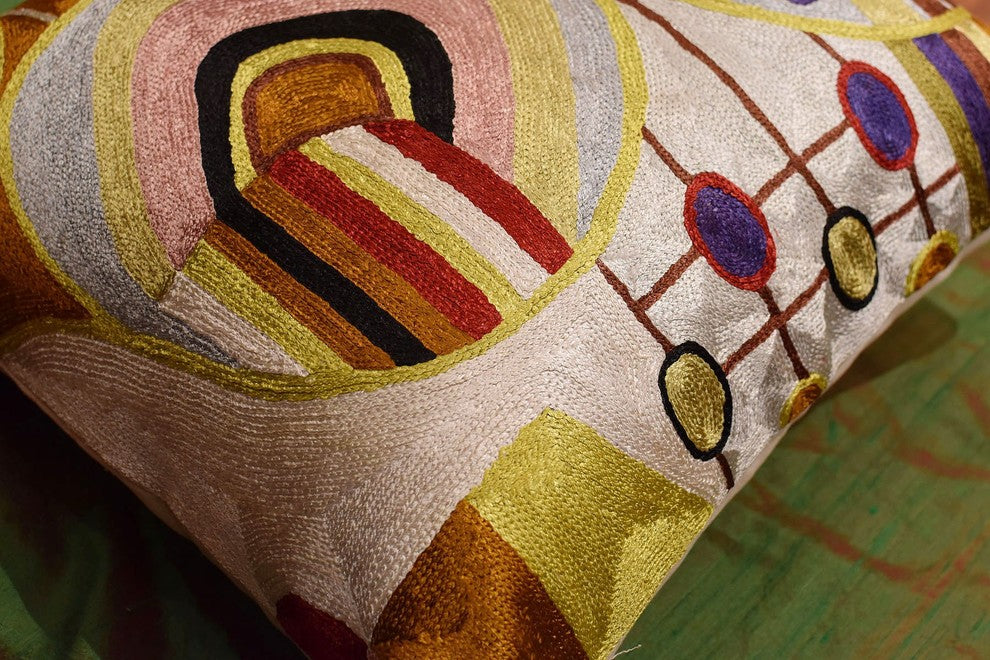 Hundertwasser Biomorph II Accent Pillow Cover Handmade Art Silk 18x18"