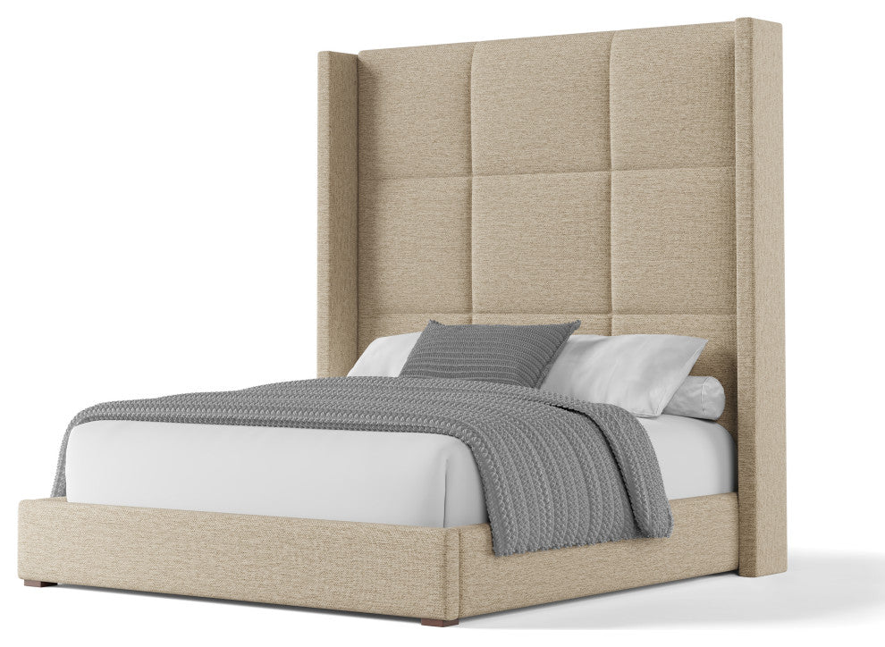 Nativa Interiors Aylet Square Tufted Bed, Flax, King, High 87"
