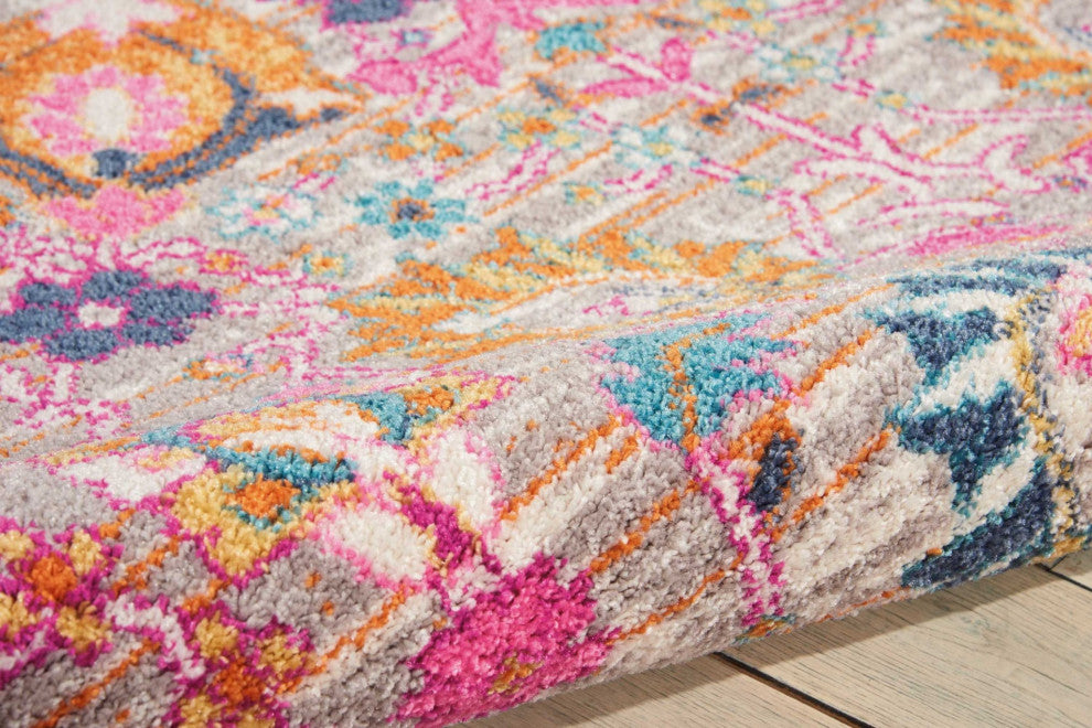 7' X 10' Silver Floral Power Loom Area Rug