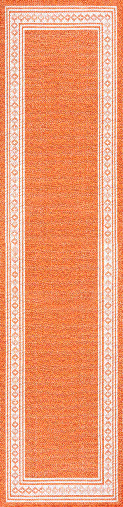 Lucia Classic Diamond Border Indoor/Outdoor Area Rug, Orange/Cream, 2x8