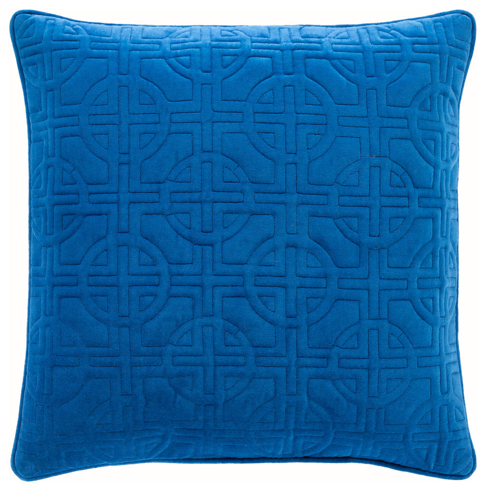 Surya Quilted Cotton Velvet QCV-005 20"x20" Pillow Cover, Bright Blue