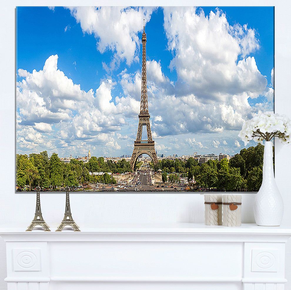 "Panoramic Paris Eiffel Tower Under Clouds" Cityscape Wall Art, 40"x20"
