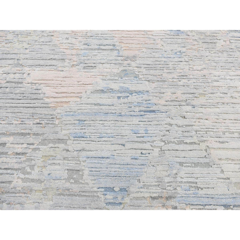 Ivory Pure Silk Collection Hand Knotted Modern Design Oriental Rug 8'x10'6"