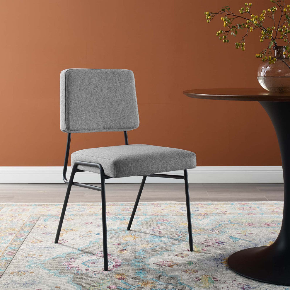 Side Dining Chair, Fabric, Metal, Black Gray, Modern, Bistro Restaurant