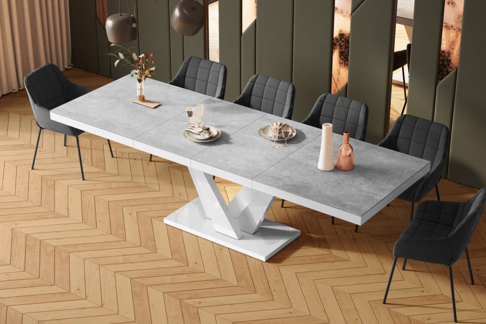 CHARA Extendable Dining Table, Grey Stone/White