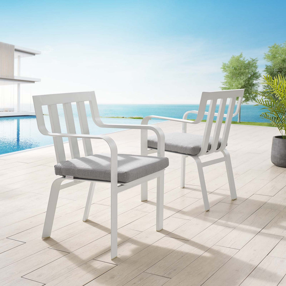 Lounge Chair Armchair, Set of 2, Aluminum, Metal, White Gray, Outdoor