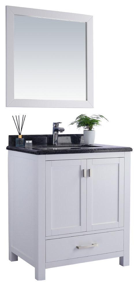 Wilson Vanity, White, 30", Black Wood Marble