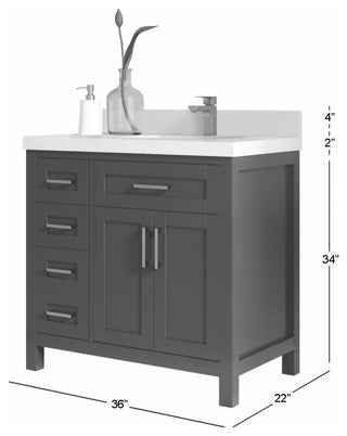 Cambridge 36" Right Offset Bath Vanity in Evergreen 2" Calacatta Black