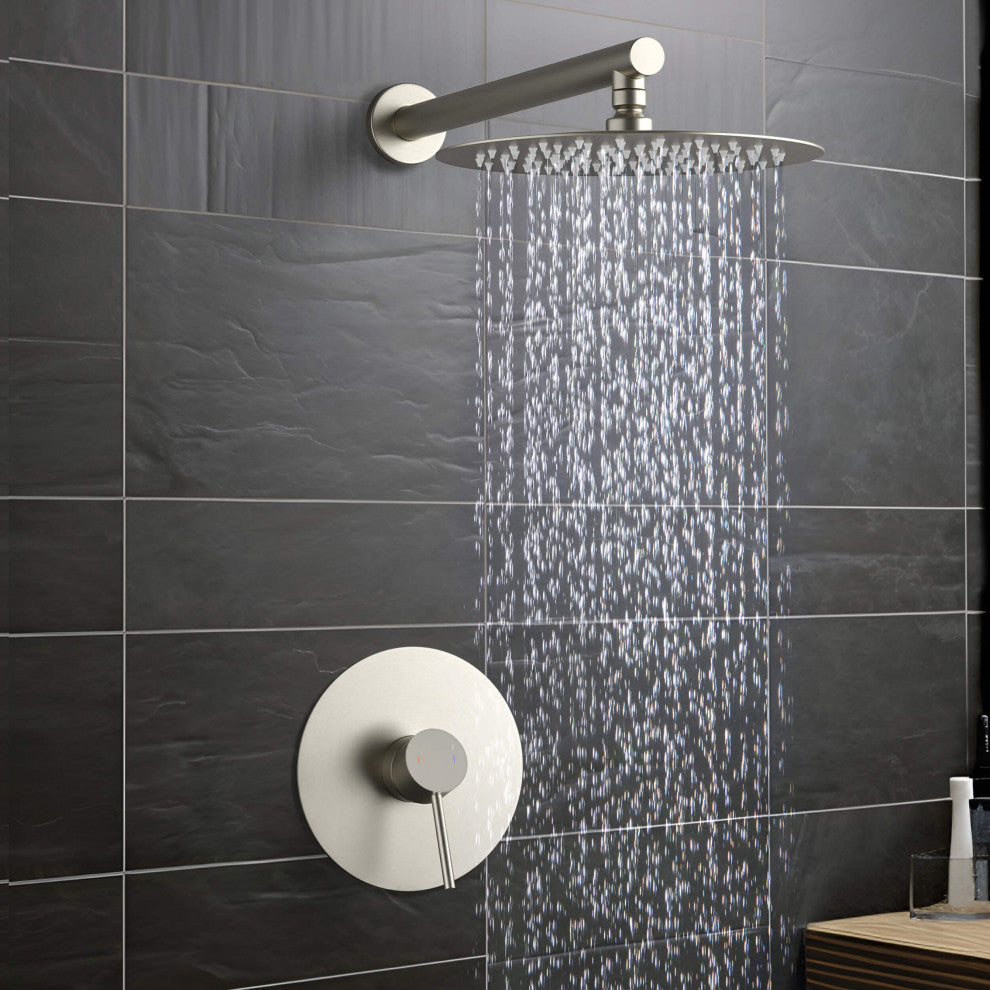 Circular Single Function Shower System, Rough, Valve, Brushed Nickel