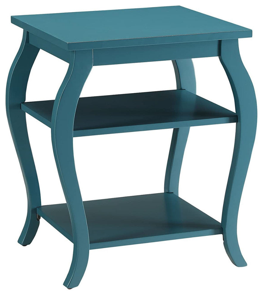 End Table with 2 Lower Shelves, Teal