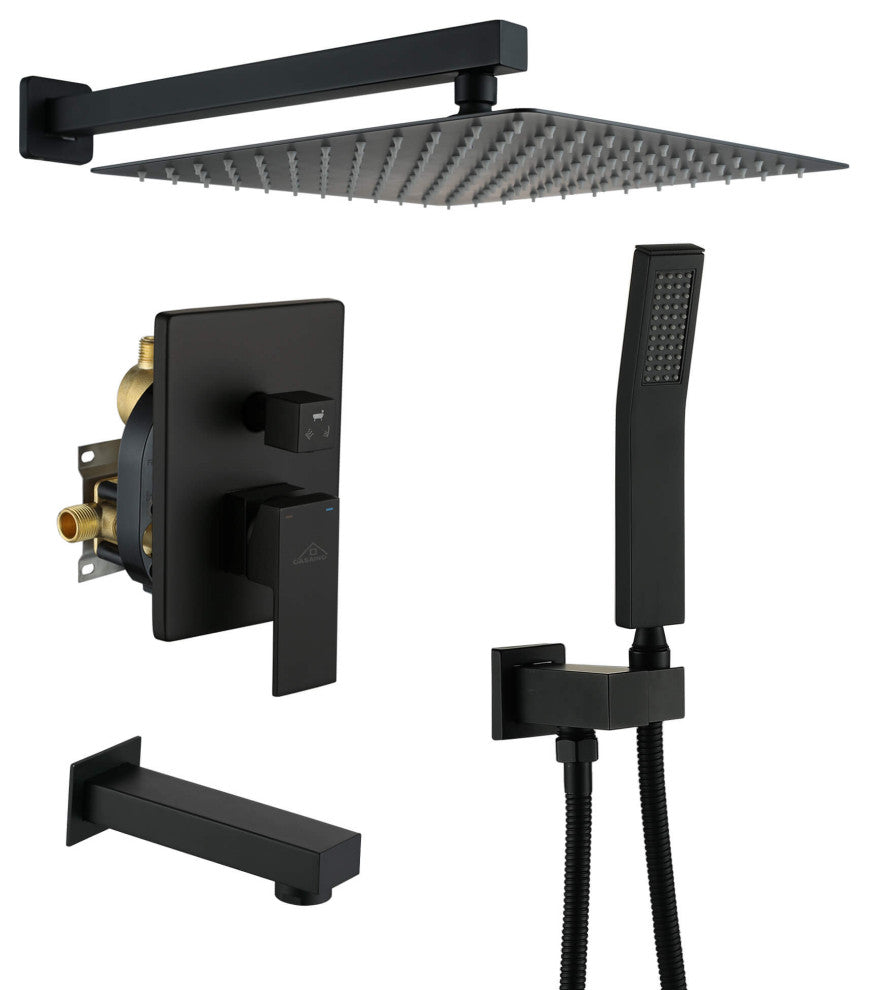 12" Wall Mounted Shower System with Bathtub Faucet,Matte Black