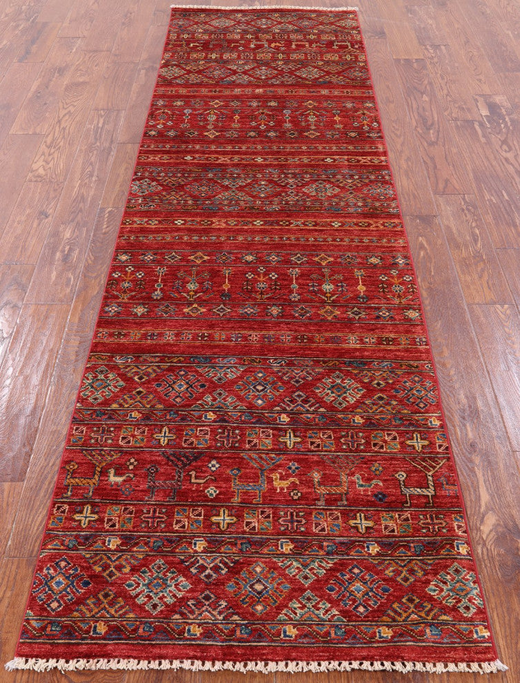 Tribal Persian Gabbeh Hand-Knotted Runner Rug 2' 9" X 9' 11" Q5387