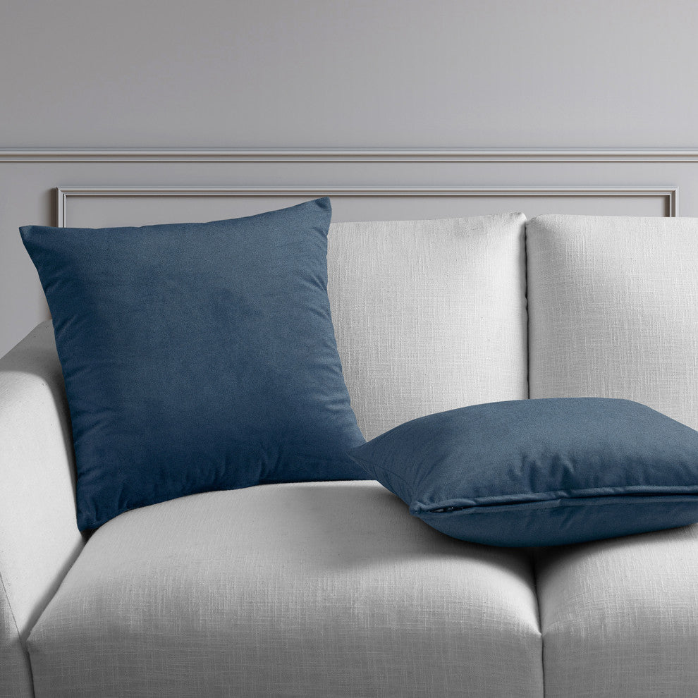 Heritage Plush Velvet Cushion Cover Pair, London Blue, 18w X 18l