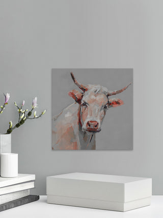 "Mischievous Cow" Painting Print on Wrapped Canvas, 32"x32"