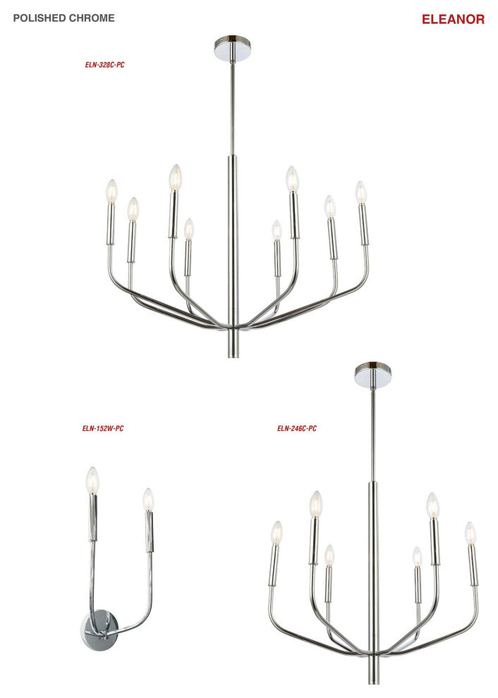 2 Light Incandescent Wall Sconce, Polished Chrome