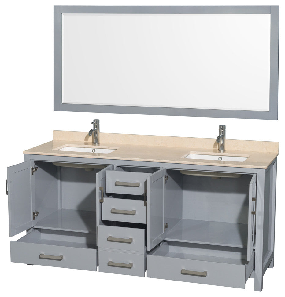 Wyndham WCS141472DGYIVUNSM70 72 inch Vanity in Gray with Ivory Marble and Square