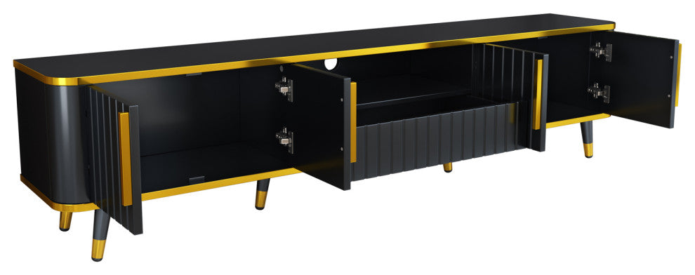Gewnee Luxury Minimalism TV Stand with Open Storage Shelf , Black