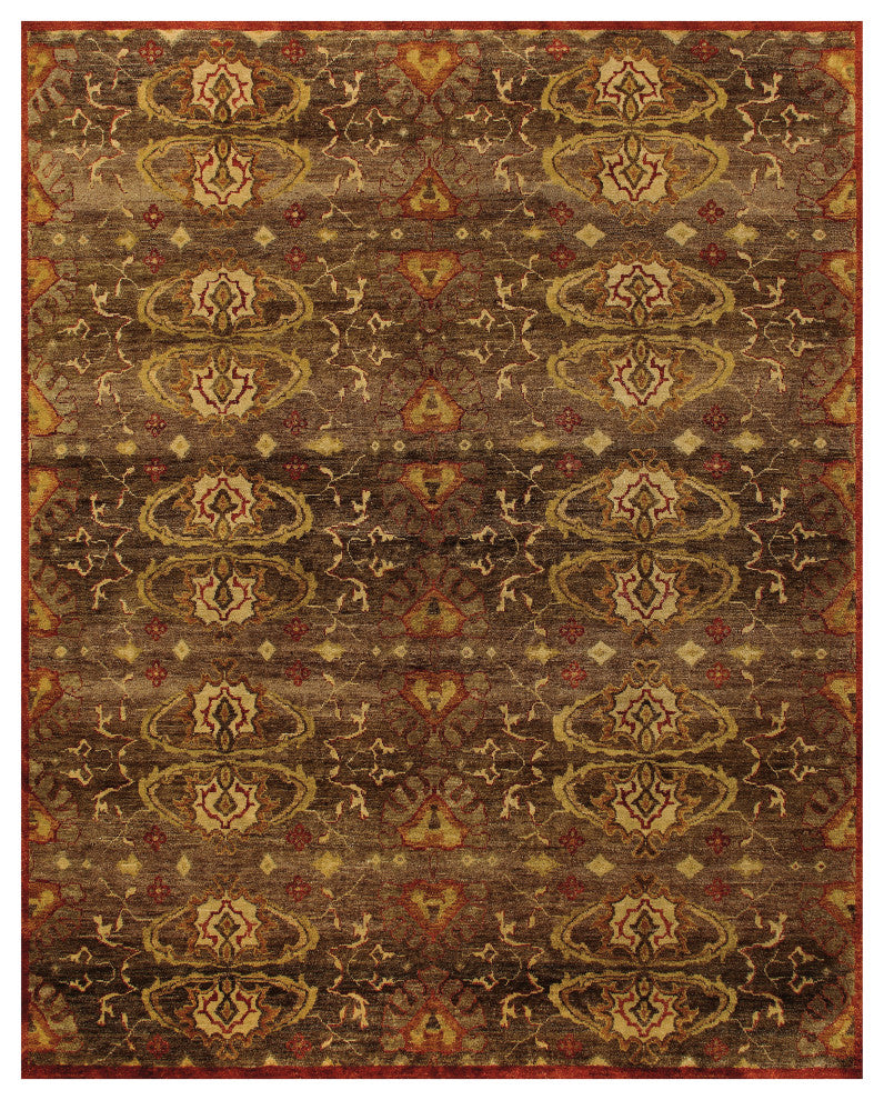 Weave & Wander Amzad Hand Knotted Wool Rug, Brown/Rust, 7'9"x9'9"