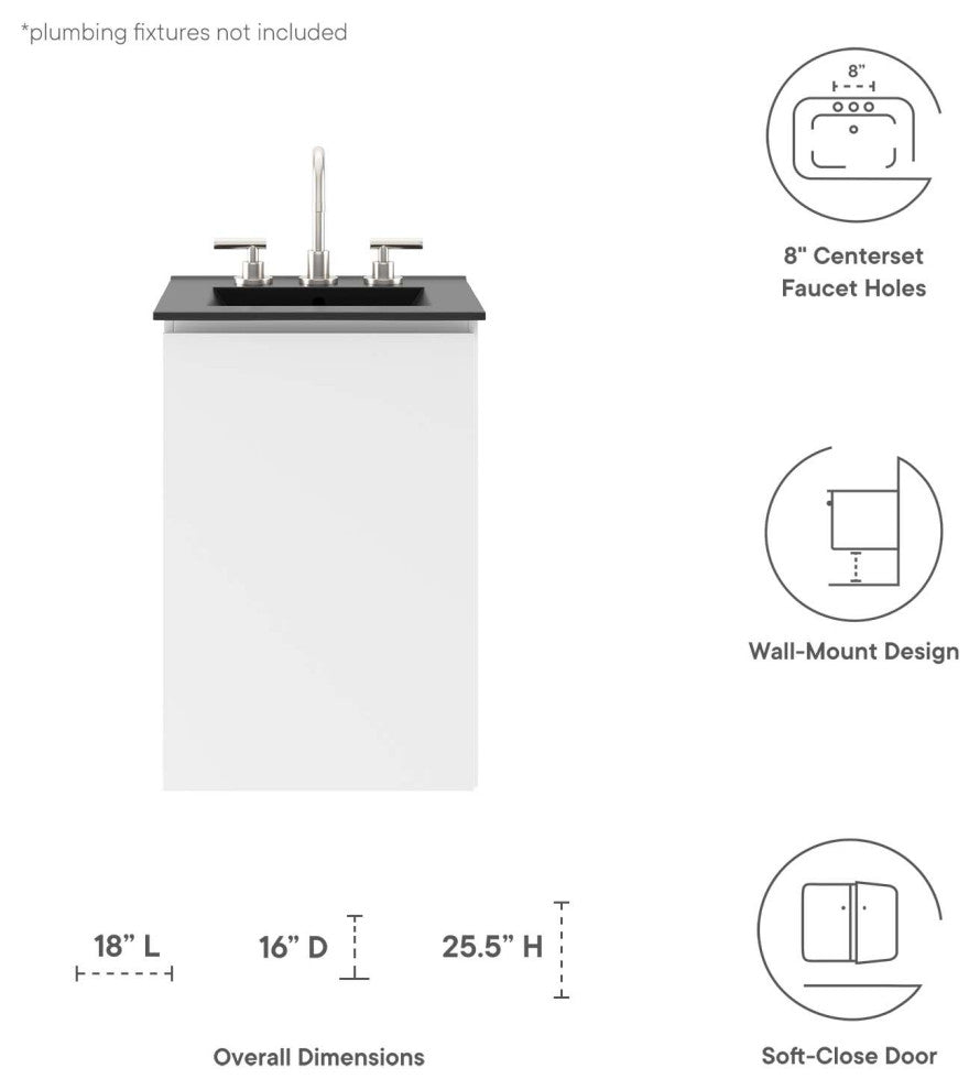 Bryn 18" Wall-Mount Bathroom Vanity, White Black
