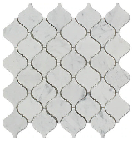 Carrara White Marble Polished Lantern Arabesque Mosaic Tile