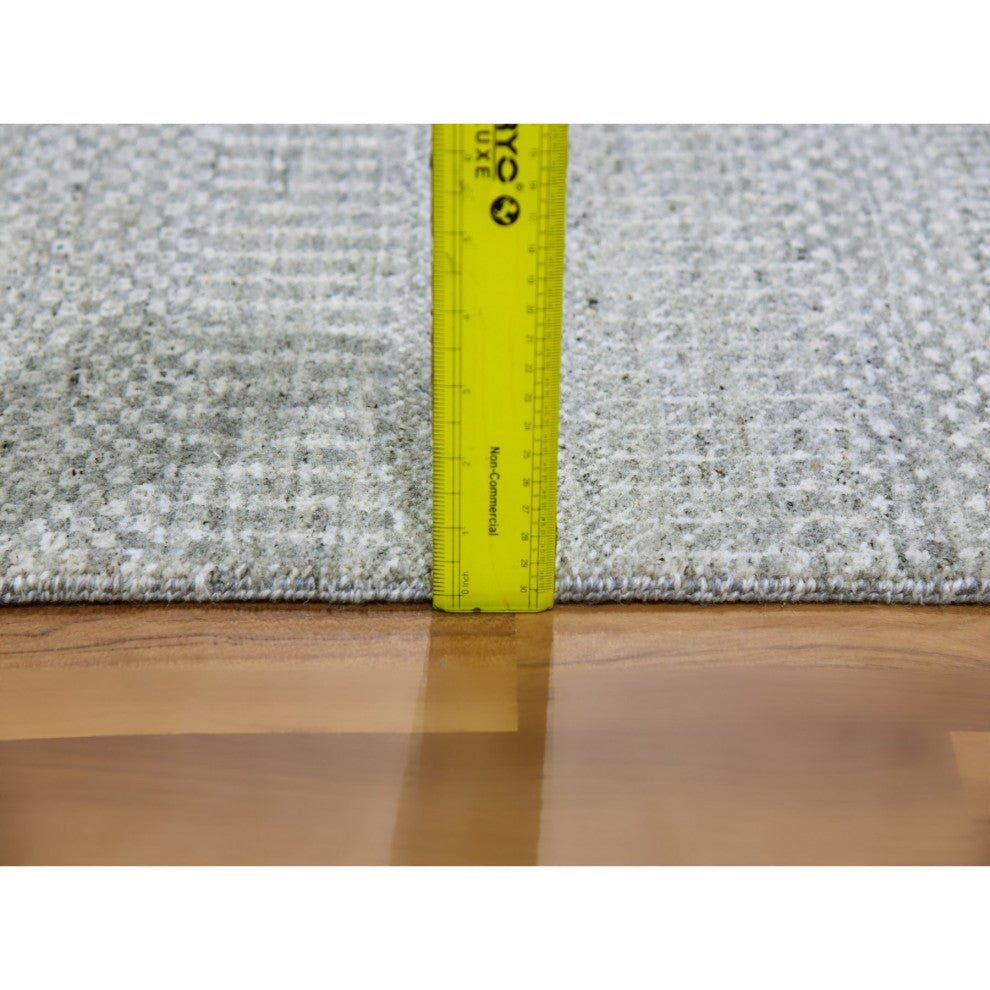 Pastel Gray Hand Knotted Grass Design Organic Undyed Wool Runner Rug 2'6"x10'2"
