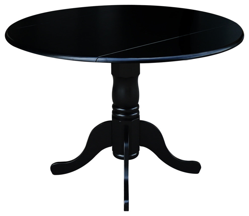 42" Round Dual Drop Leaf Pedestal Table, Black