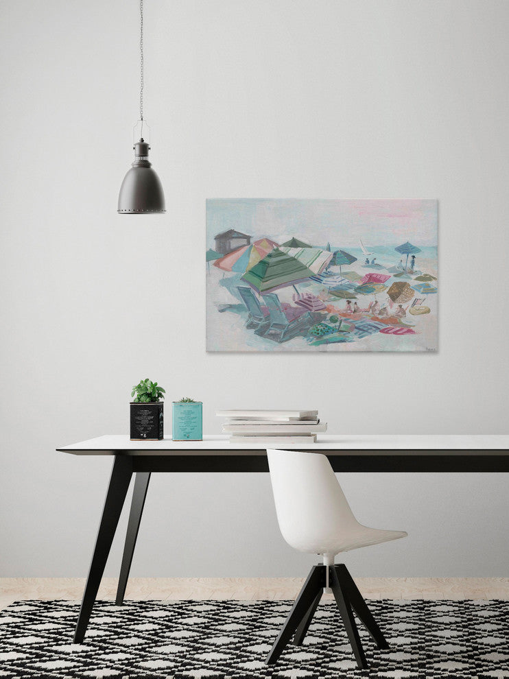 "Crowded Beach" Painting Print on Wrapped Canvas, 30"x20"