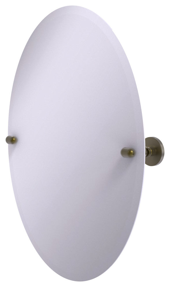 Frameless Oval Beveled Edge Tilt Mirror, Antique Brass