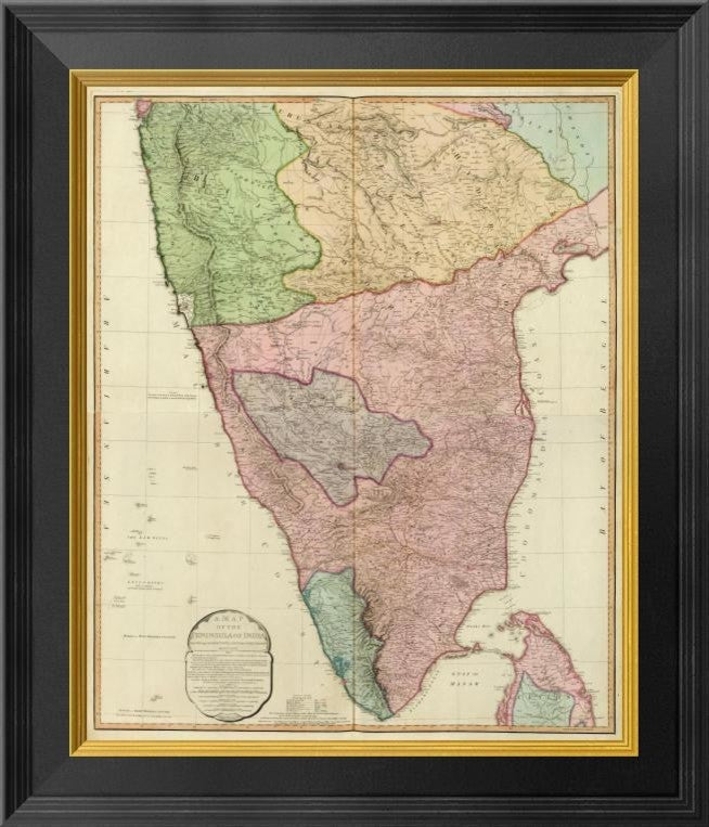 "Composite: India Peninsula, 1800" Framed Canvas Giclee by William Faden, 17x20"