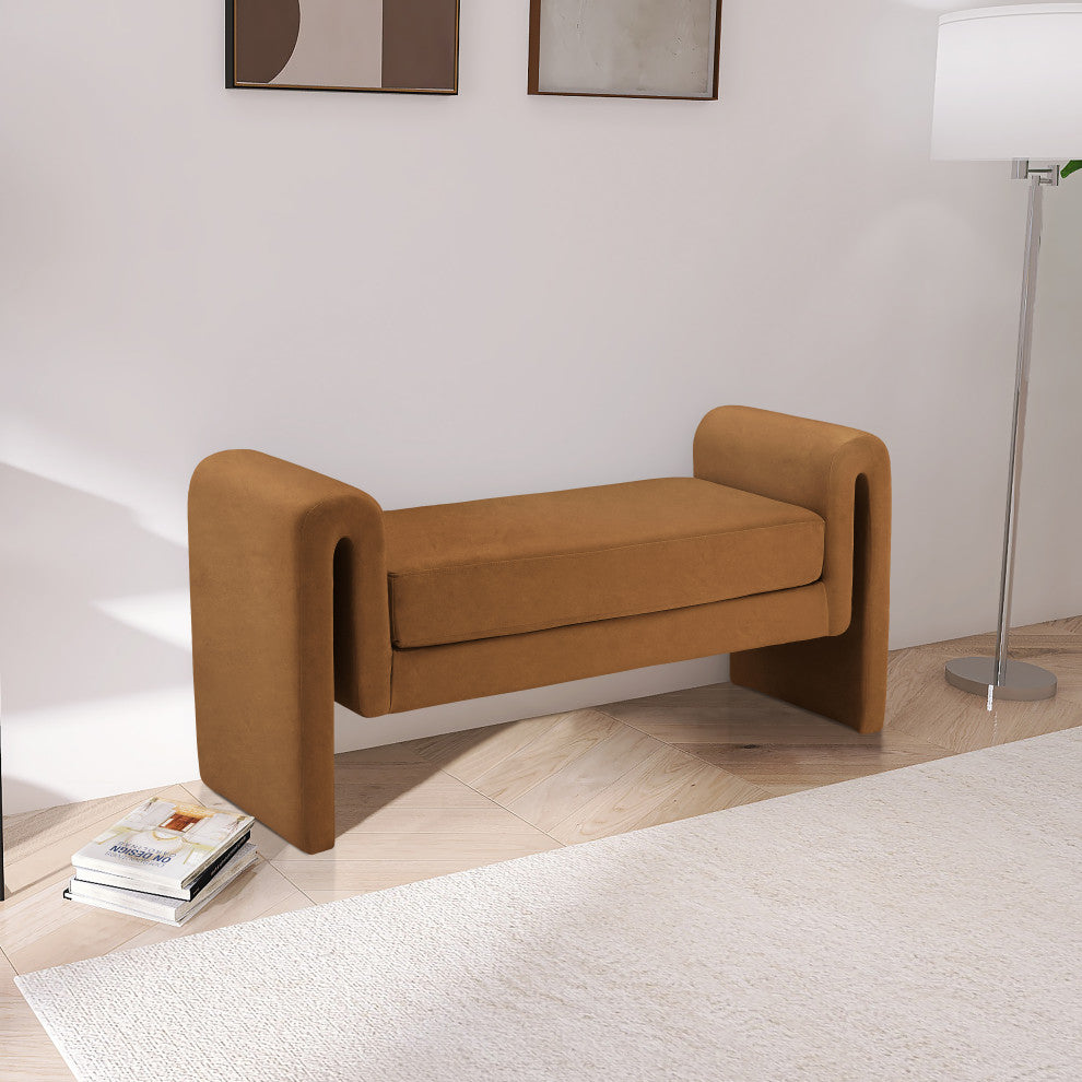 Sloan Velvet Upholstered Bench, Saddle, 51" Wide