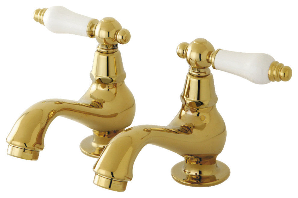 Kingston Brass Basin Faucet With Porcelain Lever Handle, Polished Brass