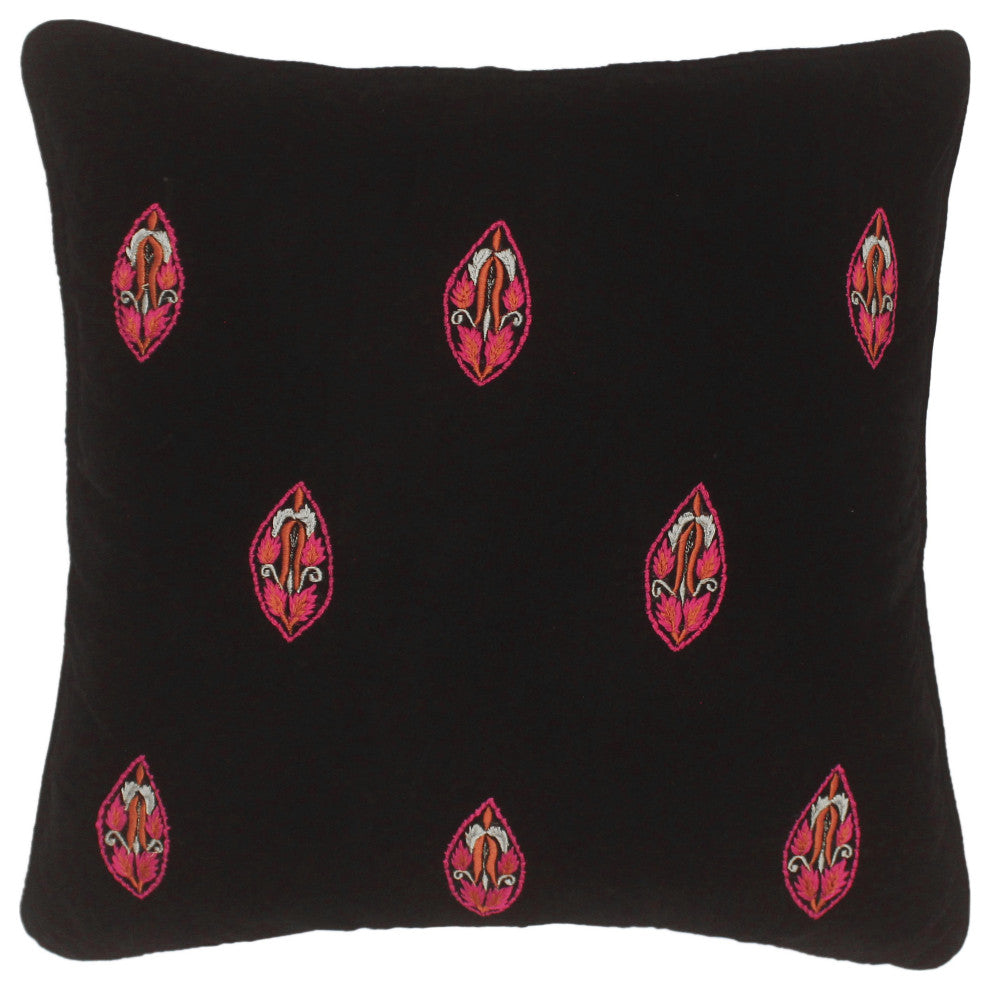 Boho Chic Flint Hand Embroidered Italian Velvet Pillow