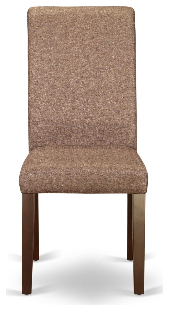 3Pc Square Table With Linen Brown Fabric Parson Chairs With Mahogany Chair Legs