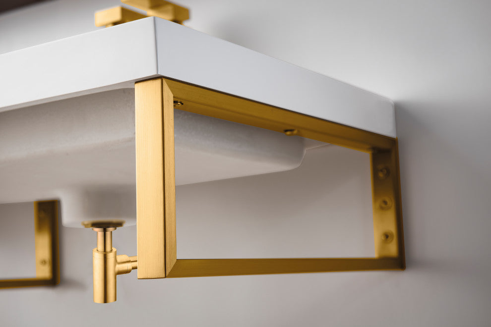 Three Boston 18" Wall Brackets, Radiant Gold, 47" White Glossy Composite Top