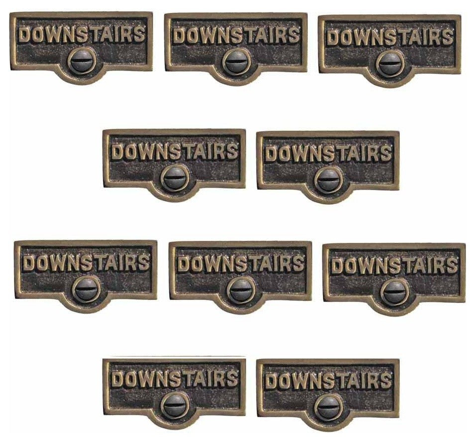 10 Switch Plate Tags DOWNSTAIRS Name Signs Labels Cast Brass |