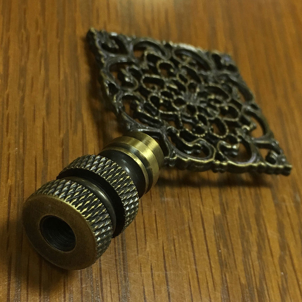 Royal Designs Diamond Floral Filigree Finial, Antique Brass