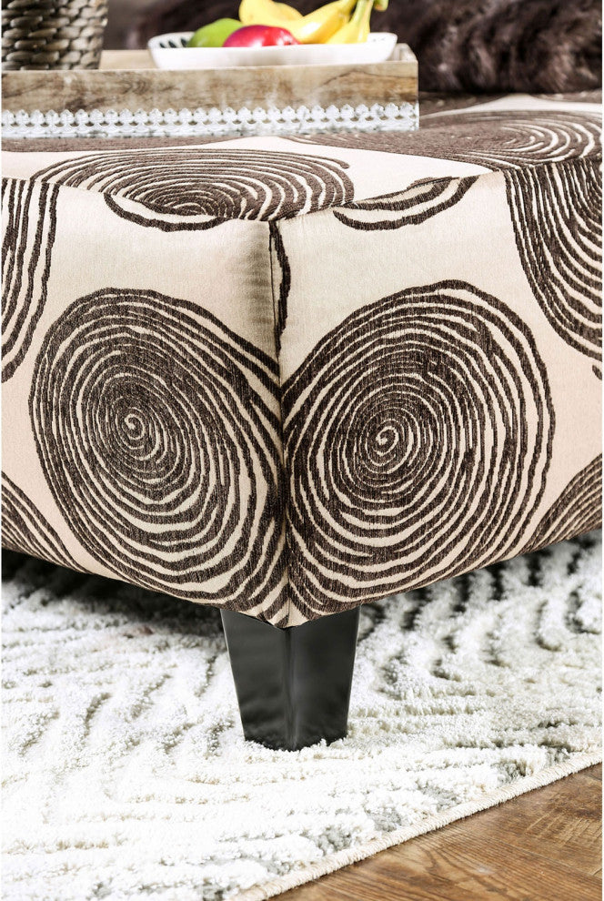Fabric And Wooden Ottoman with Square Design, Brown
