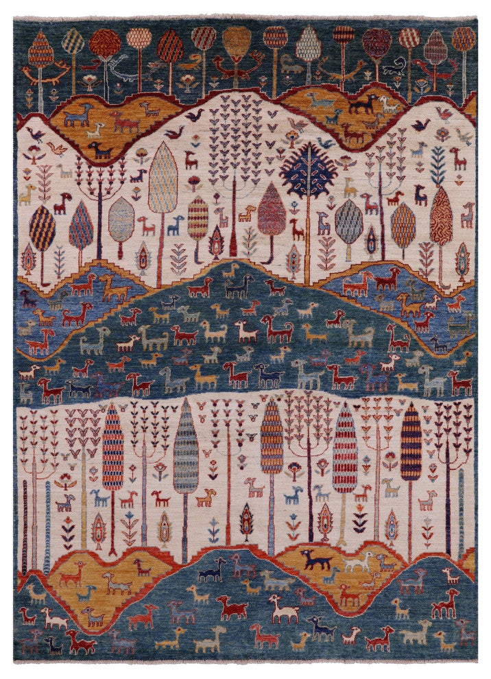 Persian Gabbeh Tribal Hand-Knotted Rug 5' 9" X 7' 11" Q5654