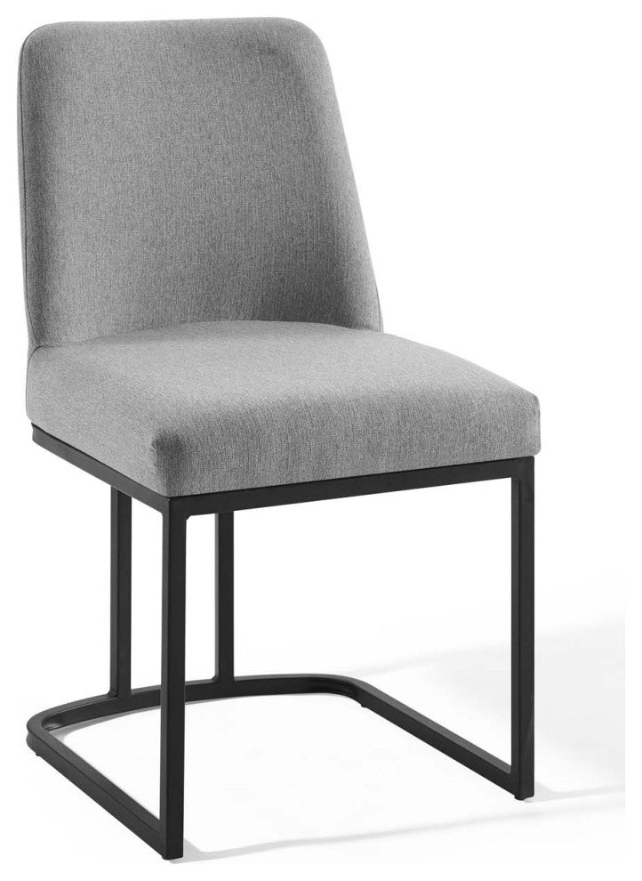 Amplify Sled Base Upholstered Fabric Dining Chairs - Set of 2-Black Light Gray