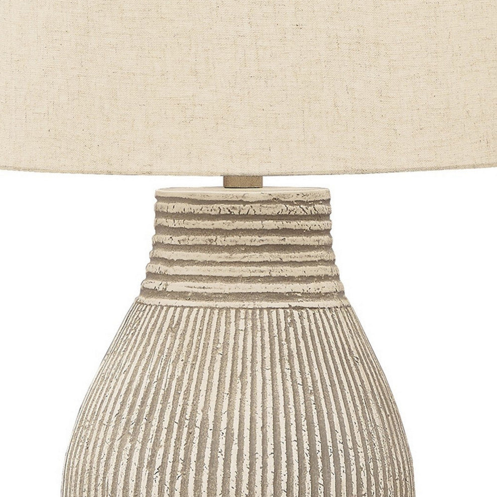Benzara BM230940 Drum Shade Table Lamp With Paper Composite Base, Beige