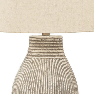 Benzara BM230940 Drum Shade Table Lamp With Paper Composite Base, Beige