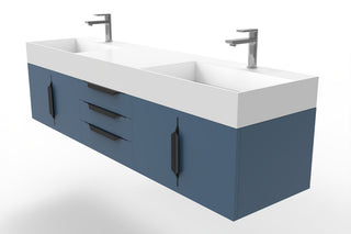 CastelloUSA Amazon 72" Wall Mounted Vanity Set, Blue, White Top, Black Handles